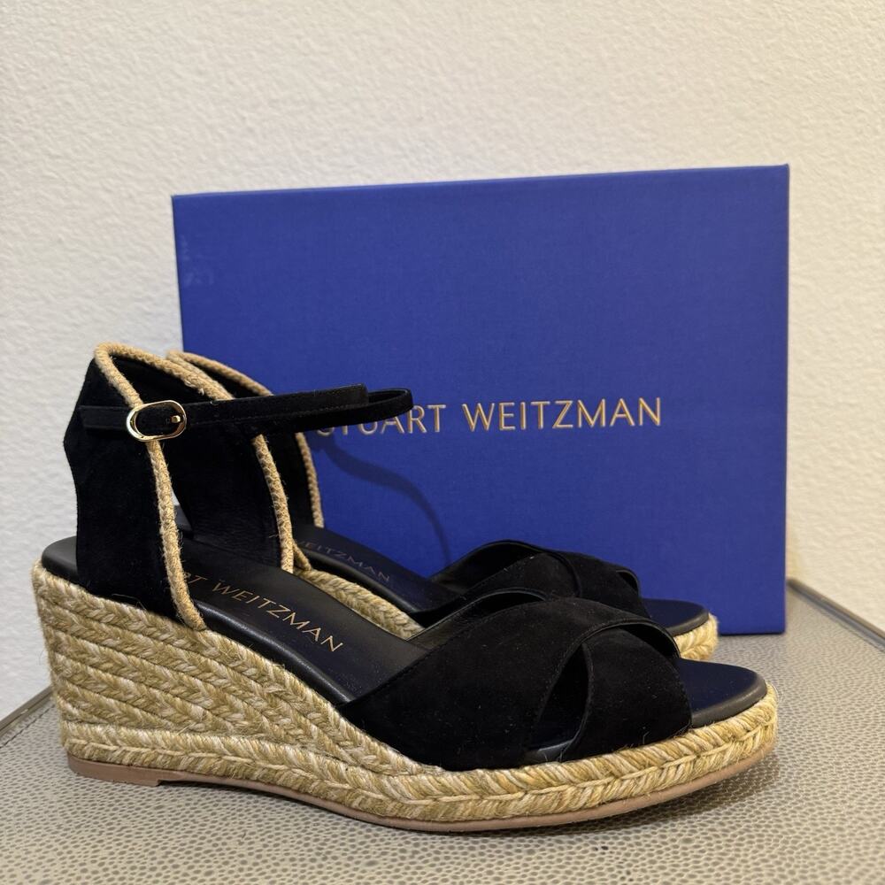 Stuart Weitzman Mirela II Espadrille Wedge Black Size 11 - Picture 1 of 16